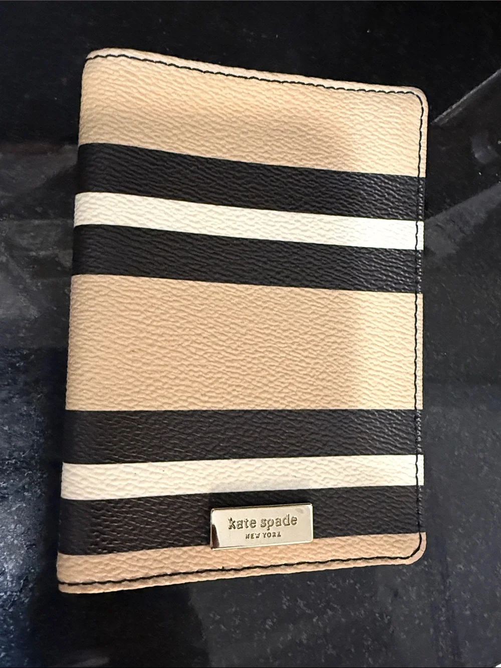 kate spade Beige, Black & White Striped Passport Holder